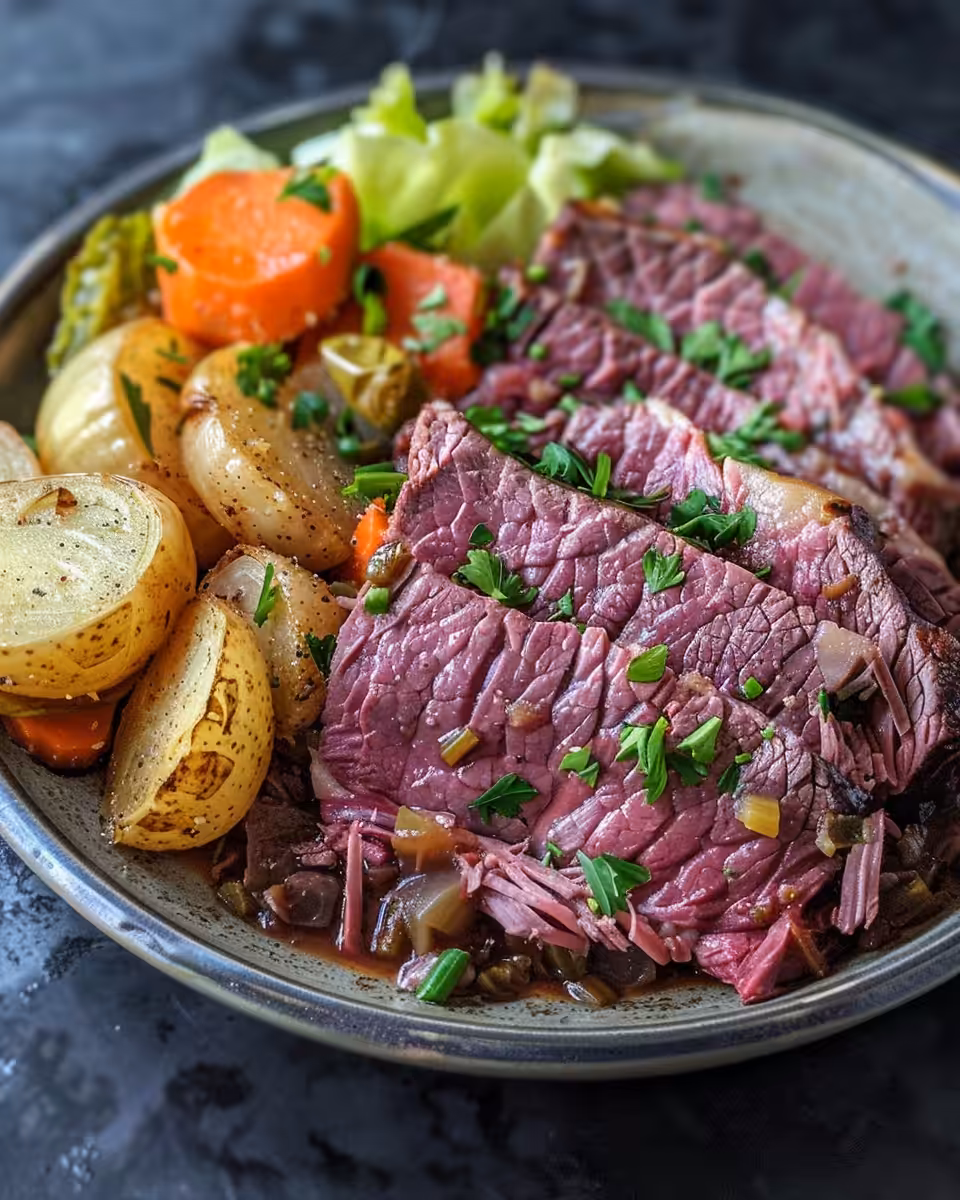 Ingredients for slow cooker corned beef and cabbage with potatoes and carrots