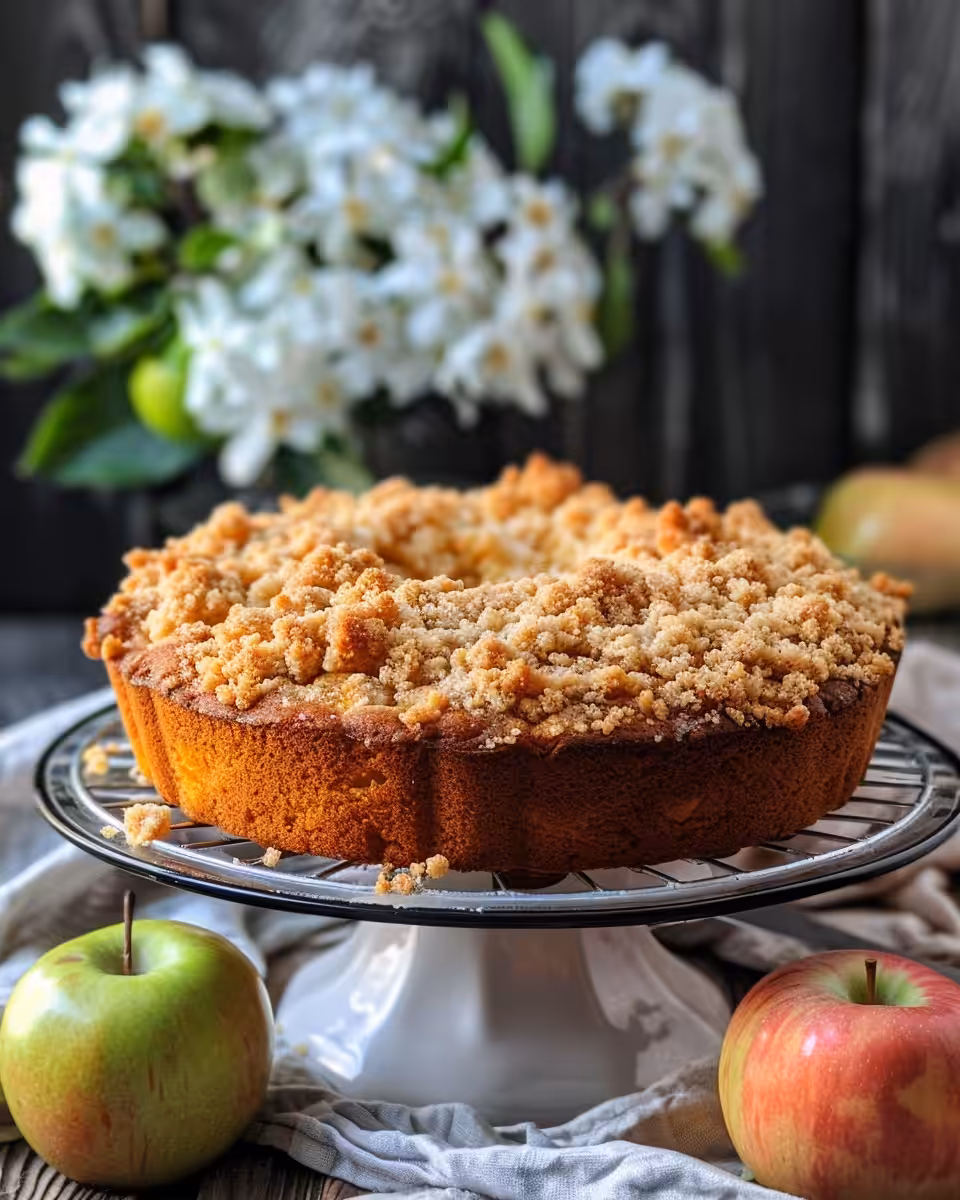 Ingredients for Irish apple cake including flour, sugar, oats, butter, apples