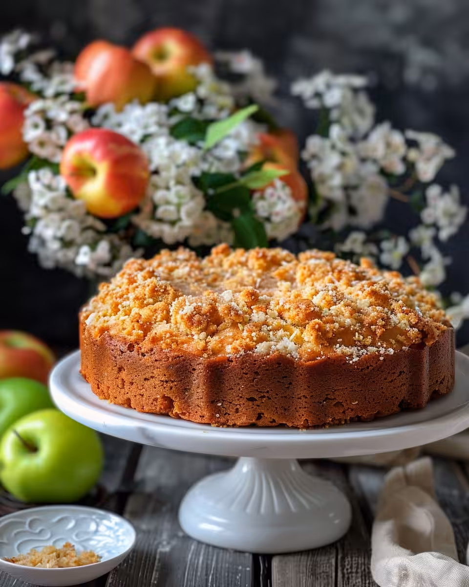 Irish apple cake finished cooking with golden crust and soft apple layers