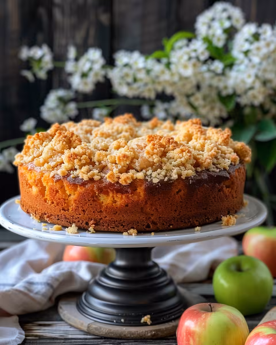 Classic Irish apple cake with golden streusel topping fresh from pressure cooker