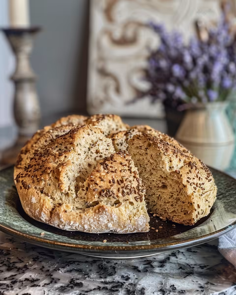 Close-up of sliced classic Irish soda bread showing soft crumb
