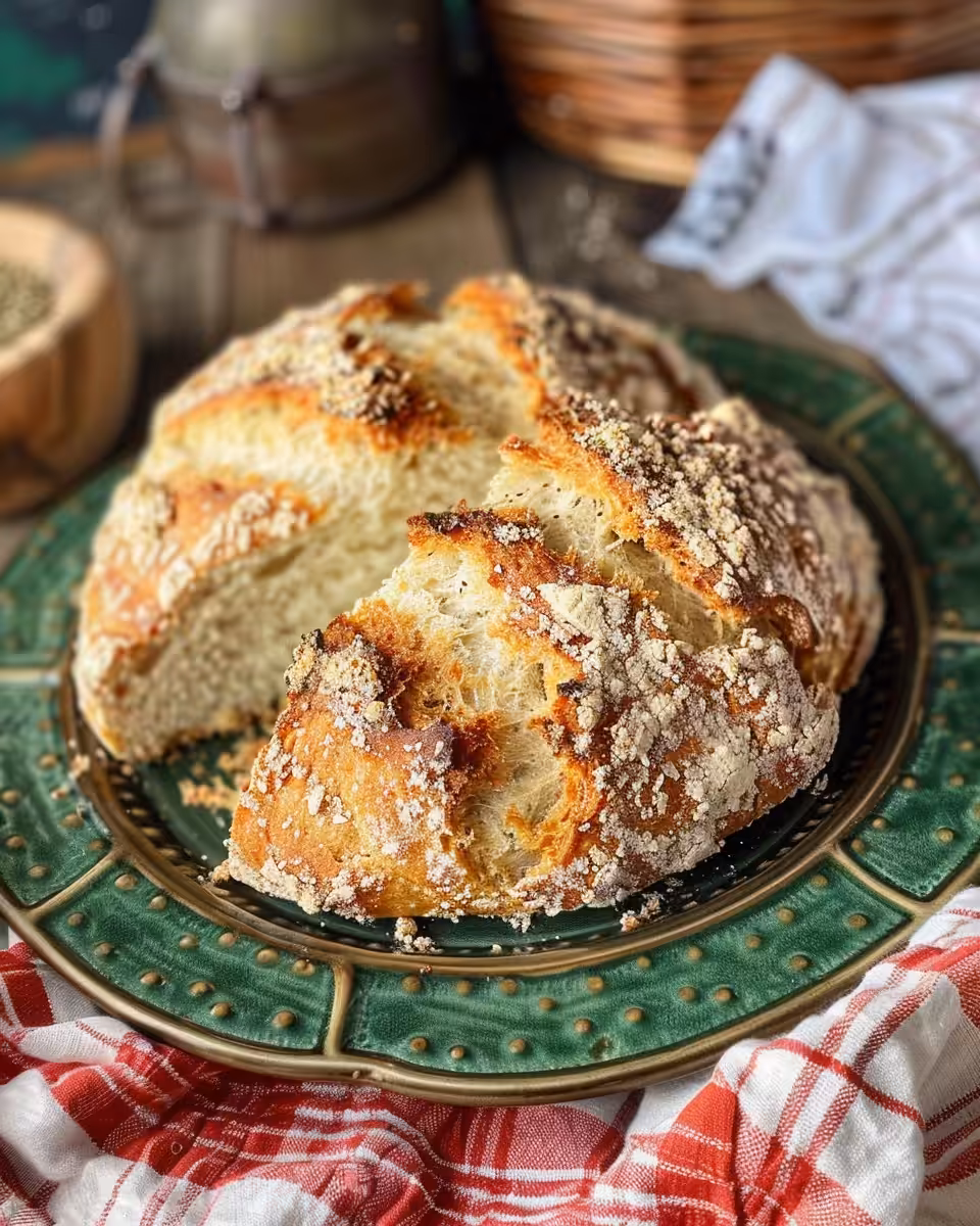 Freshly baked Irish soda bread with caraway seeds rising in pressure cooker