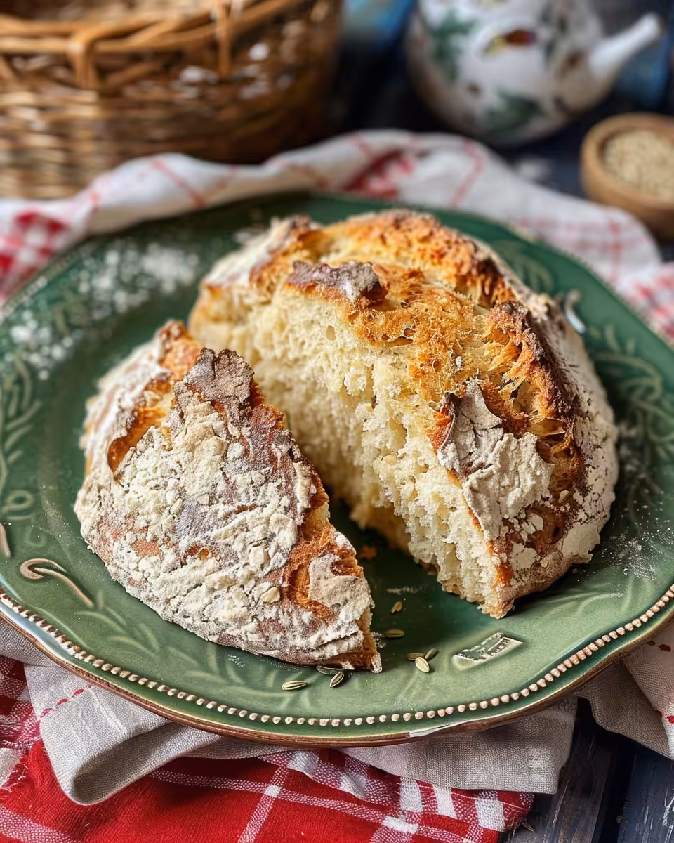 Sliced Irish soda bread showing soft crumb and crust