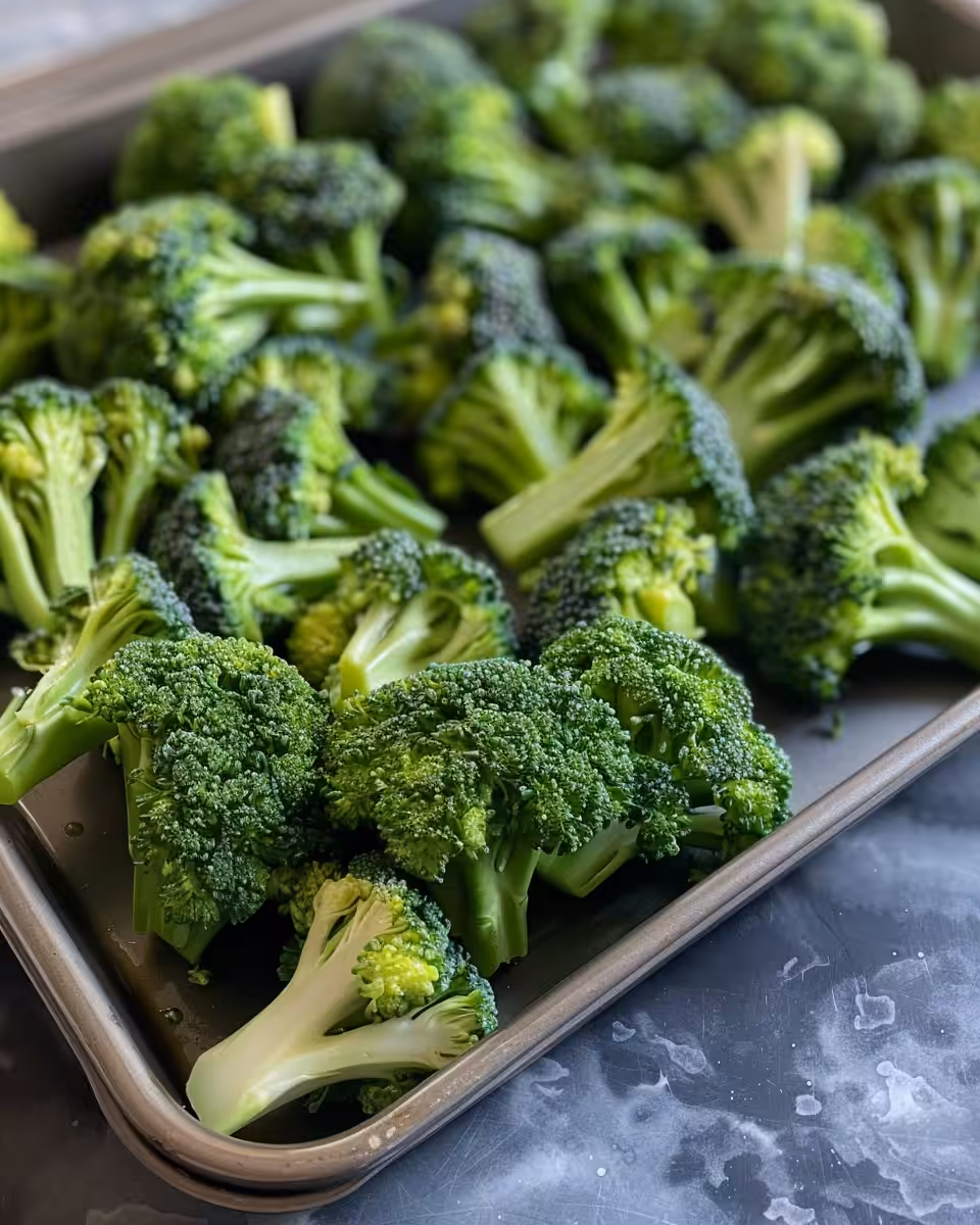 Ingredients including broccoli florets, butter, and seasoning salt ready for cooking