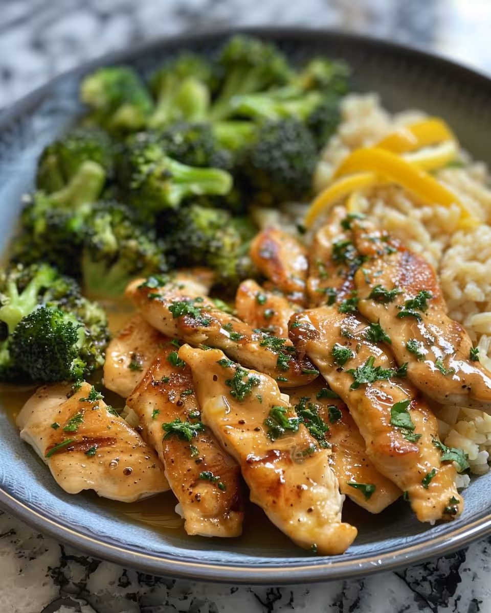 Closeup of creamy cowboy butter lemon chicken pasta in skillet steaming hot