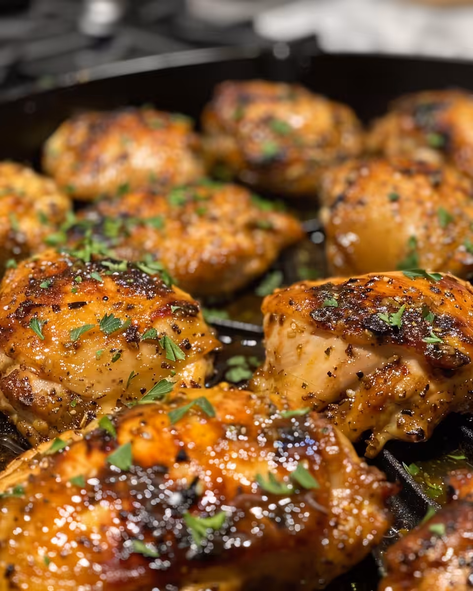 Close-up of honey garlic chicken thighs cooking in pressure cooker