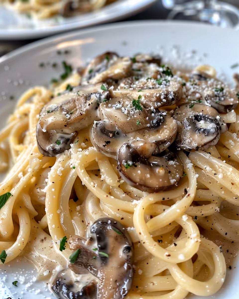 Cozy Tuscan mushroom pasta inside pressure cooker with steam