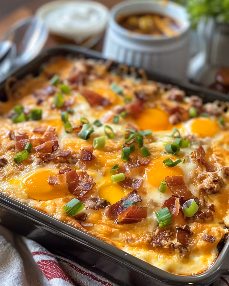 Pressure cooker breakfast casserole simmering with sausage and bacon aroma