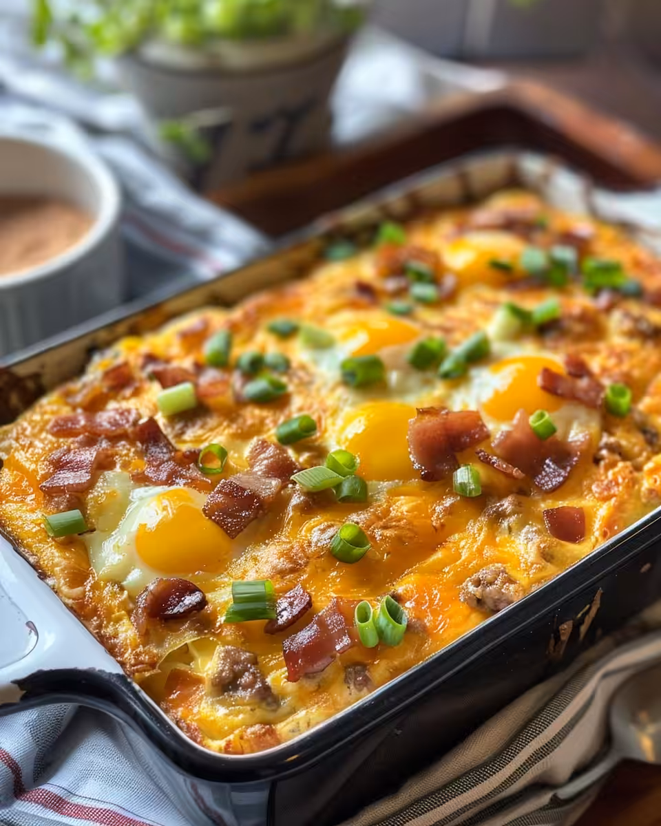 Golden crispy cheddar cheese crust on pressure cooker breakfast casserole