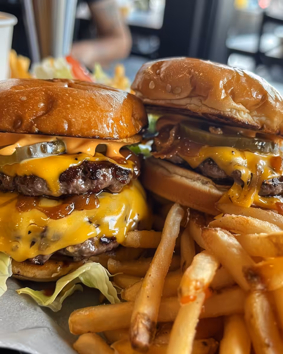 Final assembled crack burger showing melted cheese and toppings
