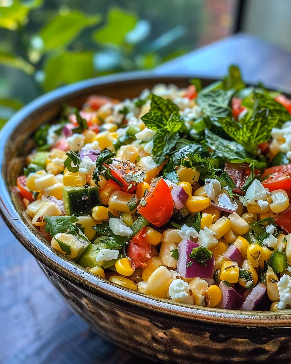 Finished crack corn salad served chilled in a bowl garnished and ready to eat
