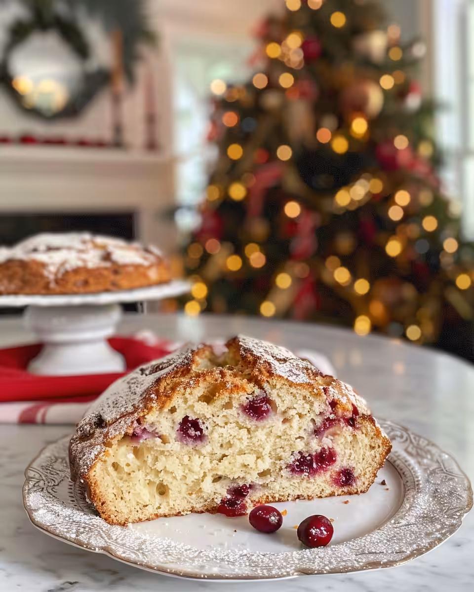 Sliced cranberry orange Irish soda bread with crunchy crust ready to serve