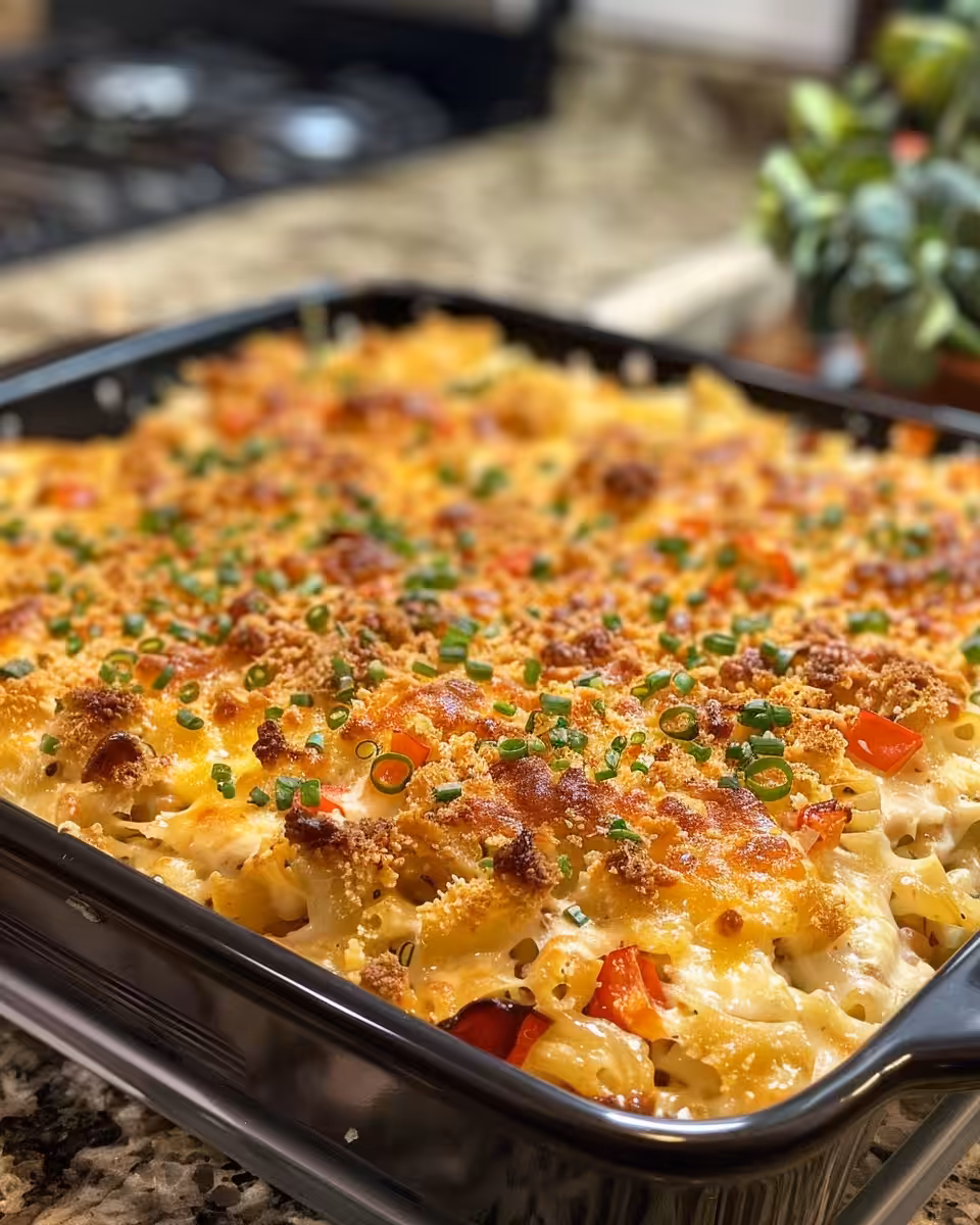 Ingredients for crazy good casserole with chicken, bacon, cheese, and pasta