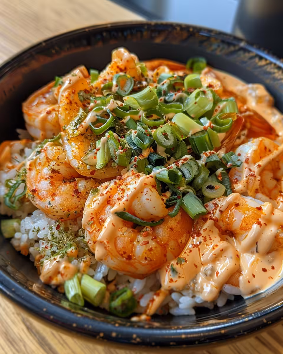 Creamy bang bang shrimp bowl fresh and ready to eat