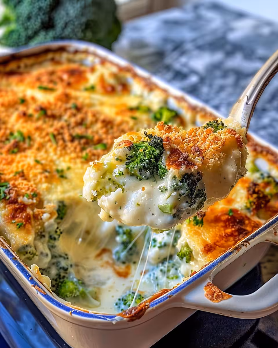 Creamy broccoli cheese casserole fresh and steaming in pressure cooker