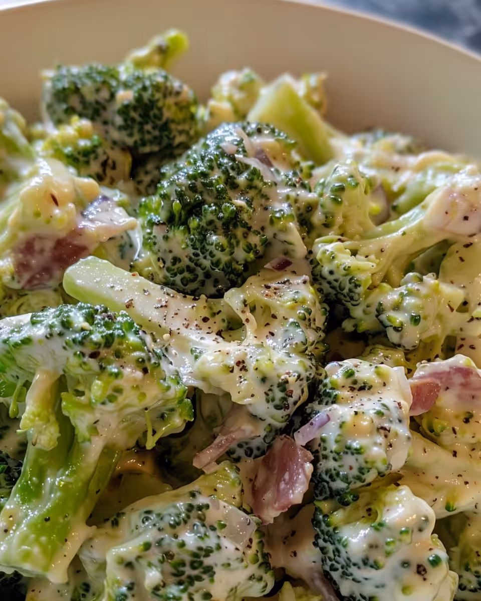 Fresh creamy broccoli salad with cranberries and nuts