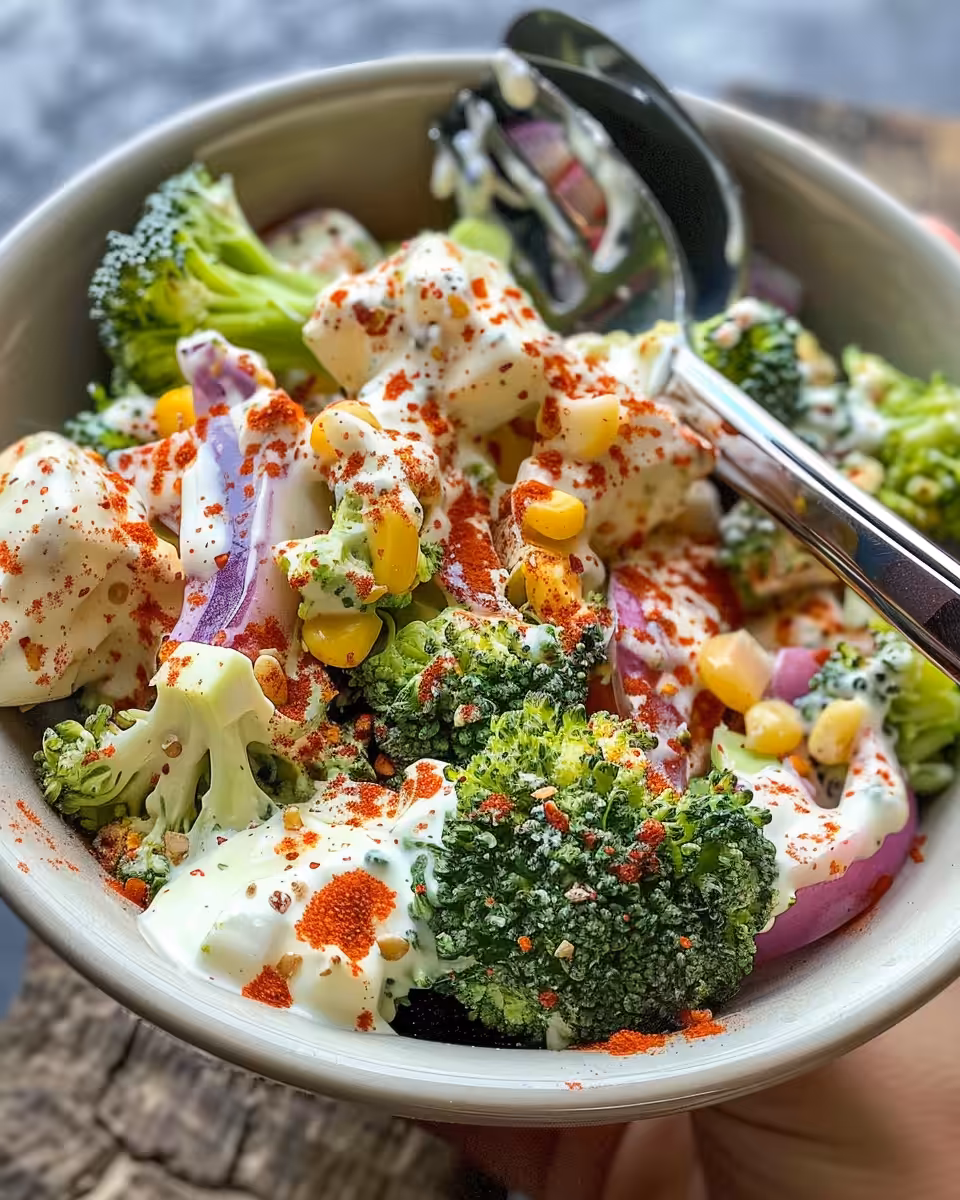 Fresh ingredients for broccoli salad with vibrant colors laid out on kitchen counter