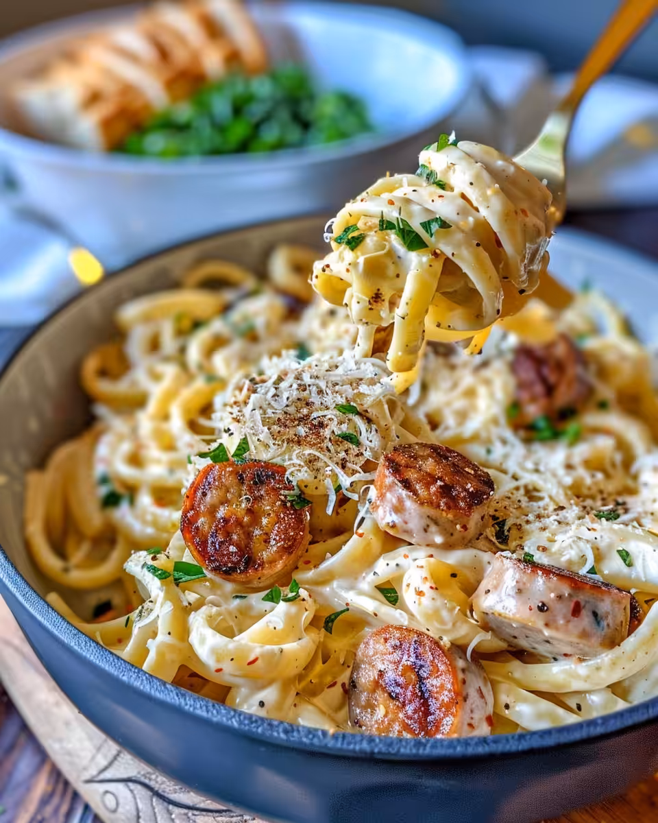 Final creamy Cajun pasta served hot topped with green onions