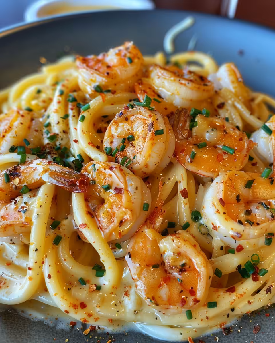 Creamy Cajun shrimp pasta steaming and sizzling in pressure cooker