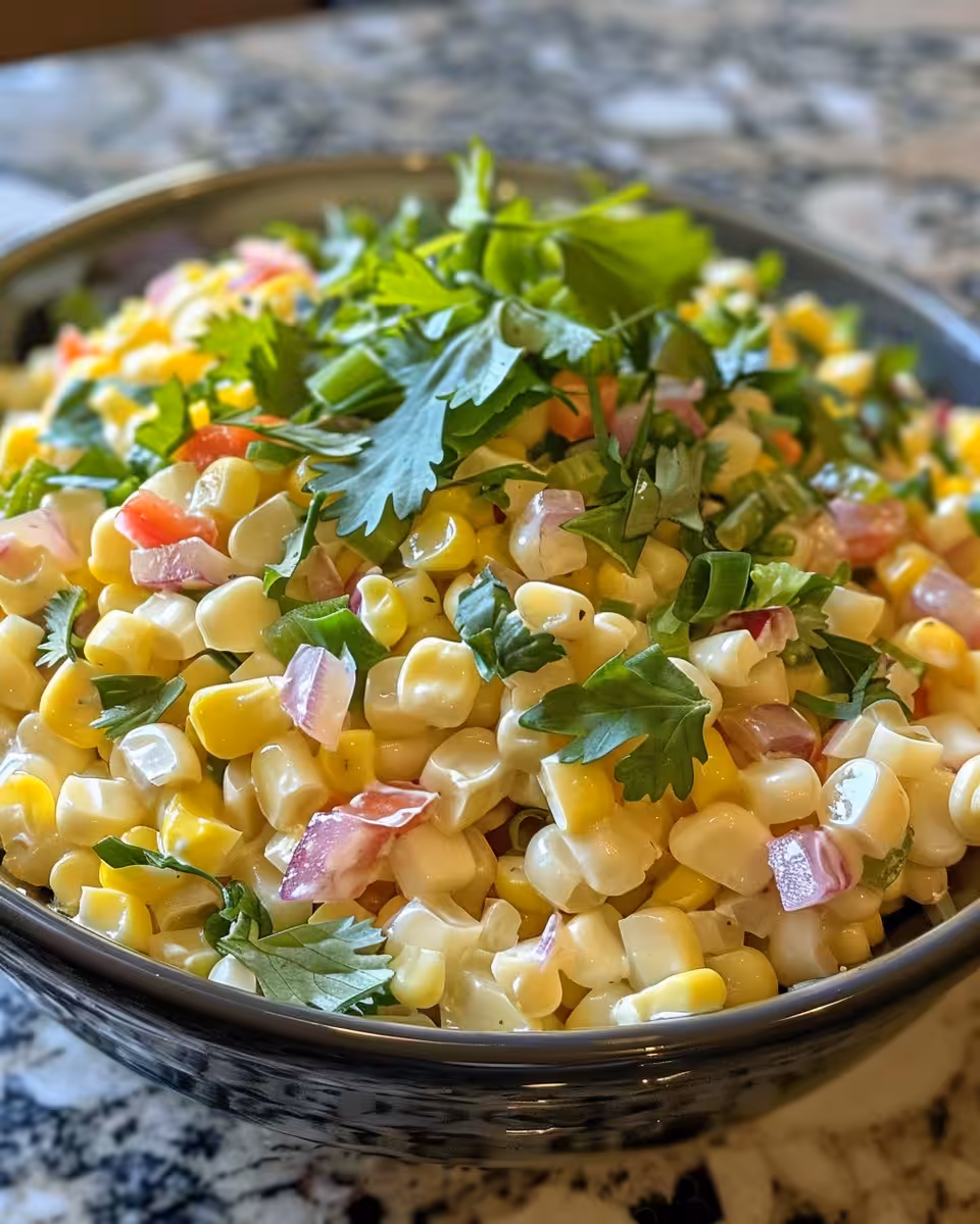 Creamy corn salad fresh in bowl after pressure cooking