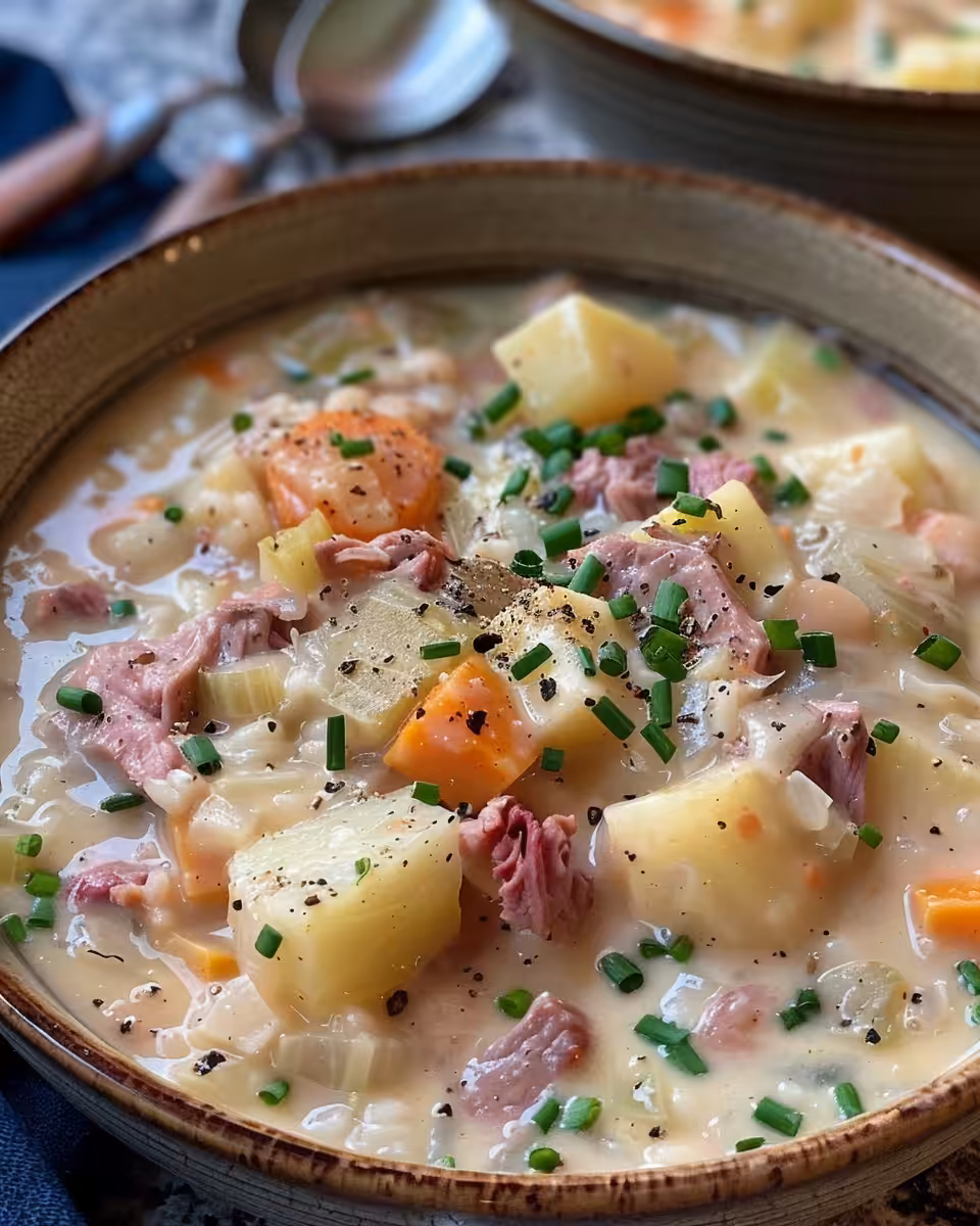 Ingredients prepared for creamy corned beef and cabbage chowder in pressure cooker