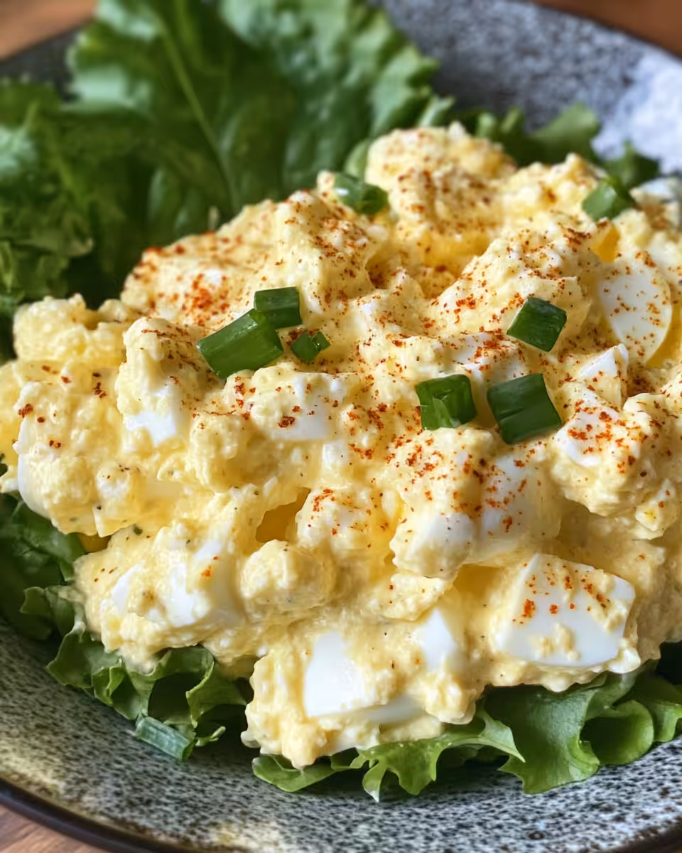 Served creamy cottage cheese egg salad in a bowl ready to eat