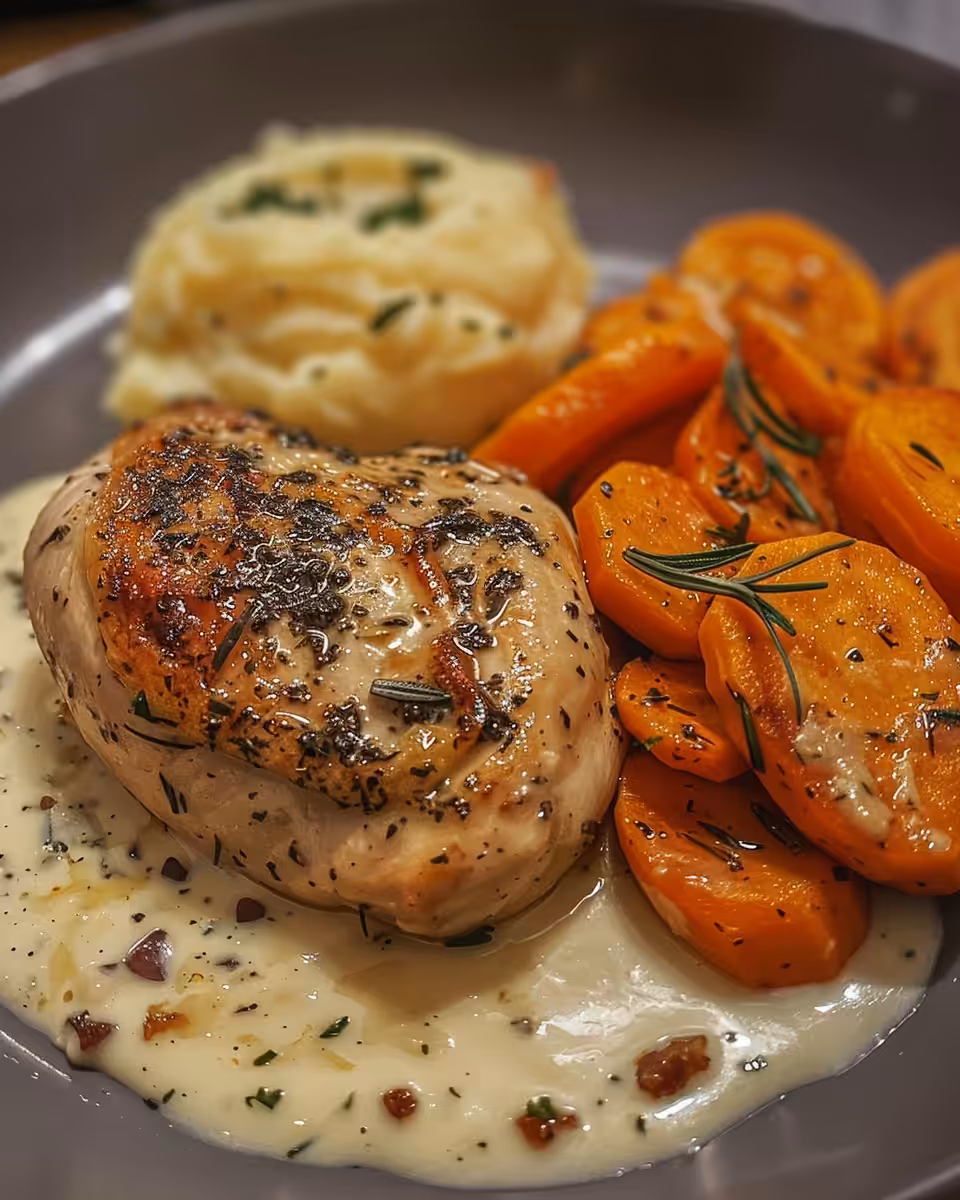 Fresh ingredients for creamy herb chicken including garlic, dill, and parsley