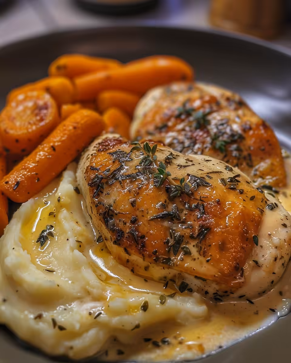 Creamy herb chicken cooking in pressure cooker with visible sealing ring