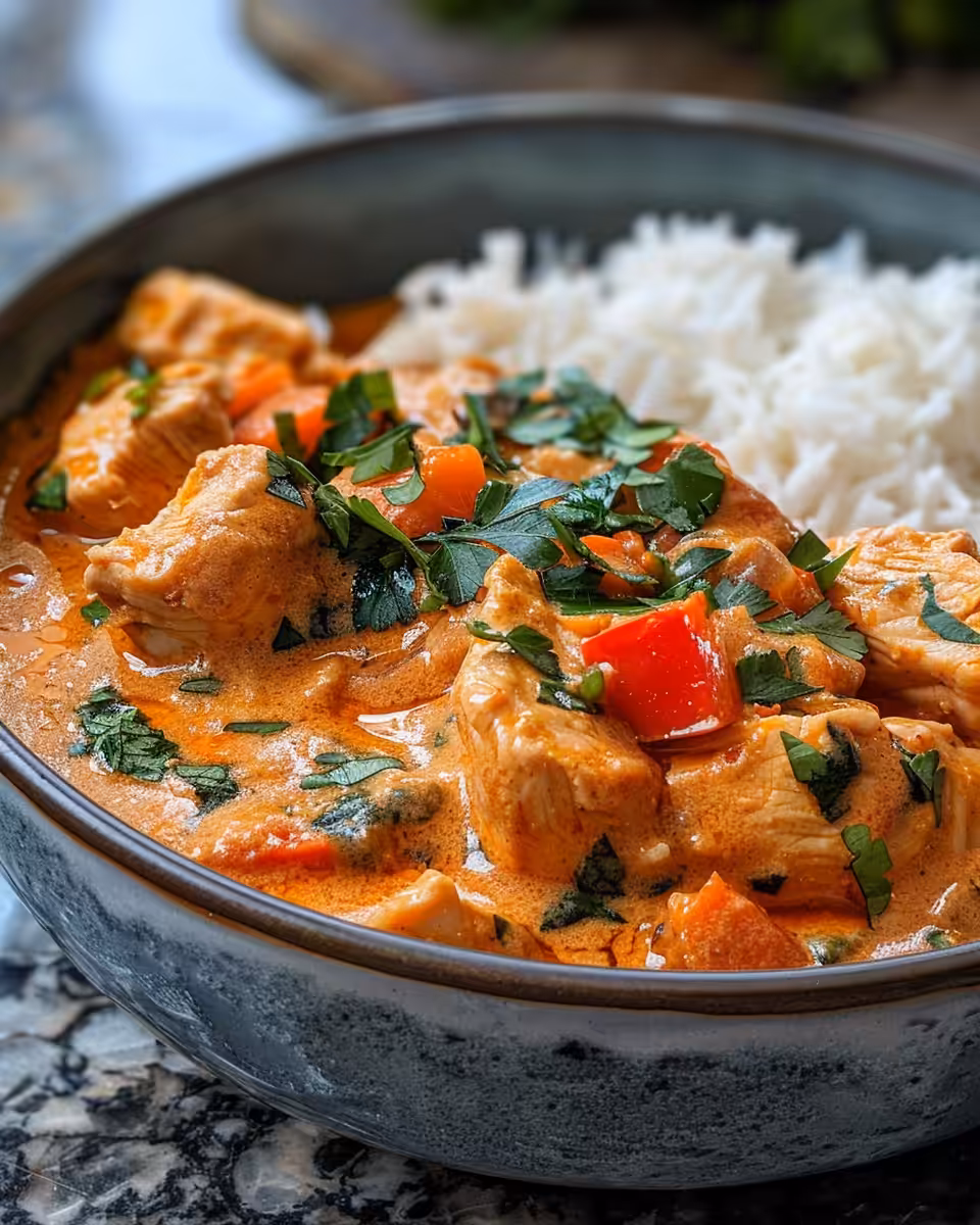 Ingredients for creamy chicken paprika including spices and chicken