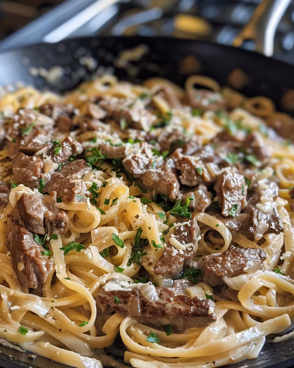 Ingredients bowl with parsley, Parmesan, beef, and butter ready for creamy linguine