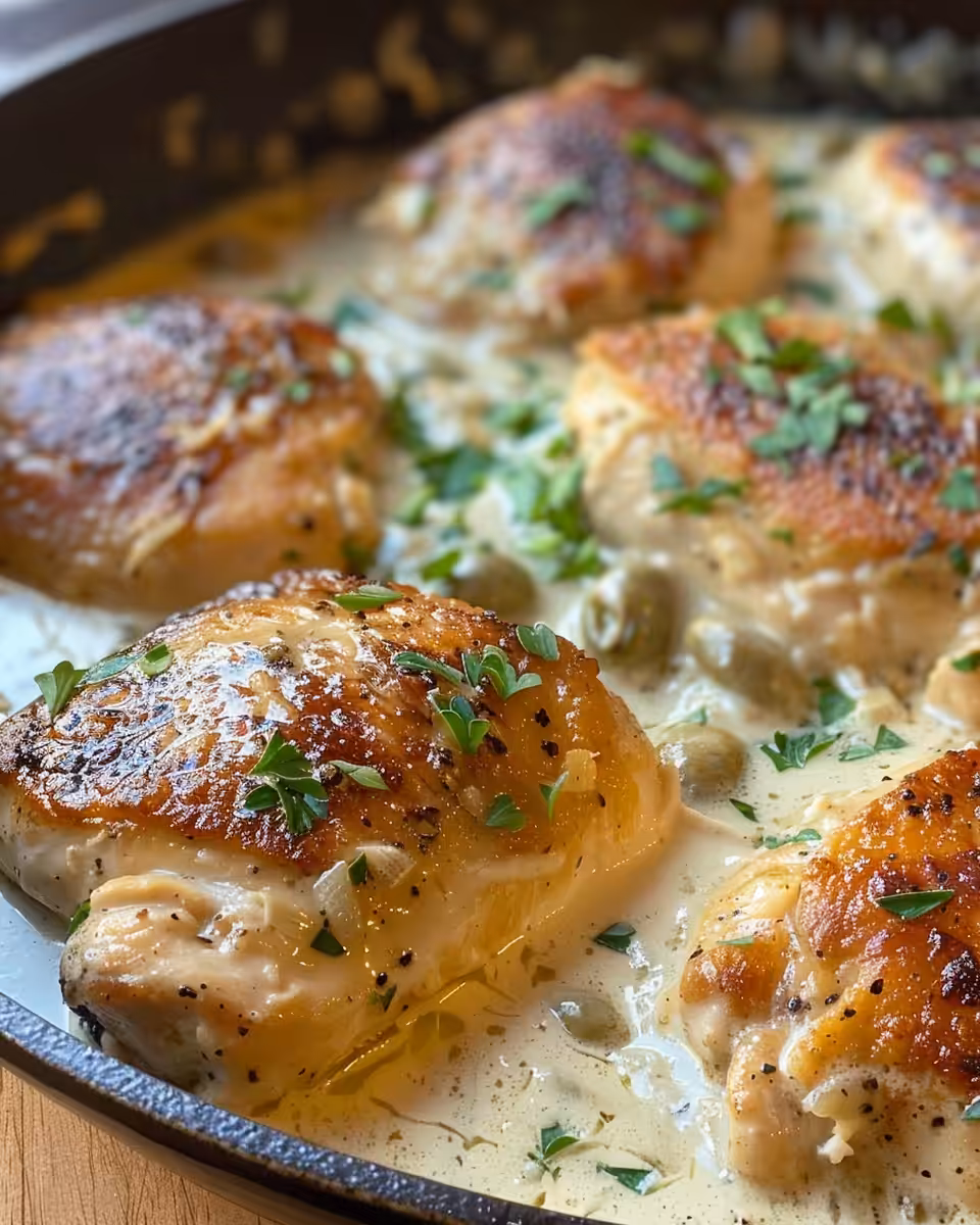 Finished creamy pepperoncini chicken skillet ready to serve hot