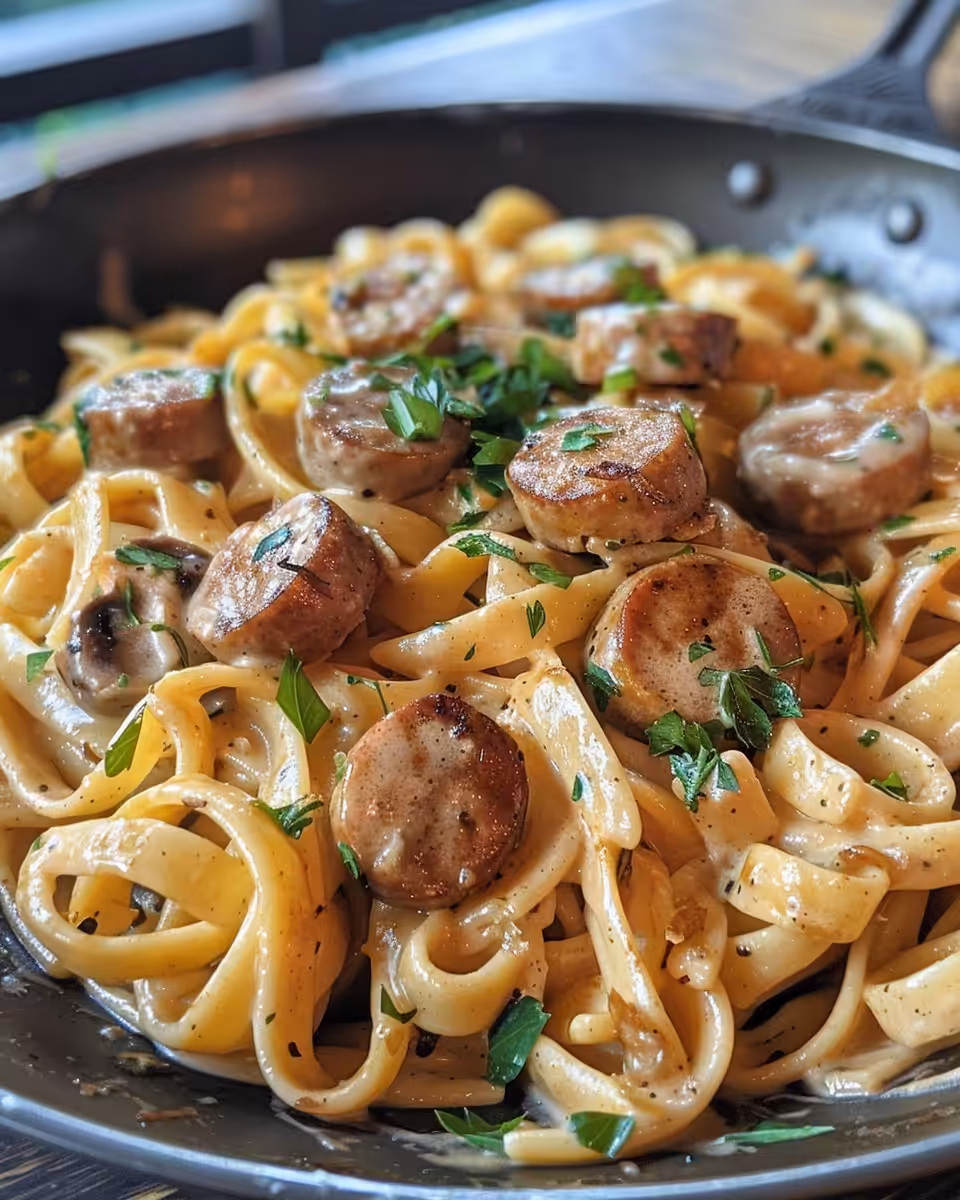 Ingredients for creamy Cajun sausage pasta including spices and fresh vegetables