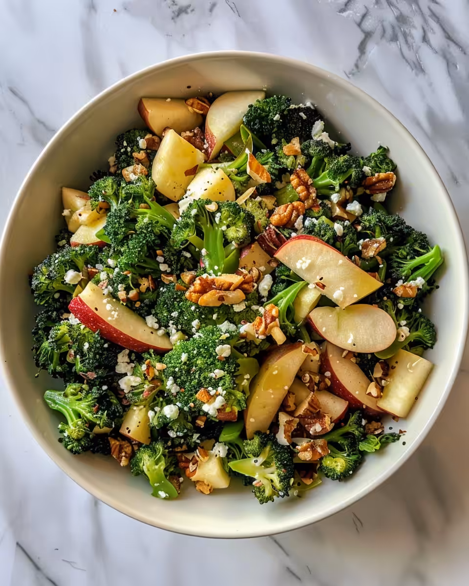 Ingredients for apple broccoli salad with bacon, raisins, and sunflower seeds