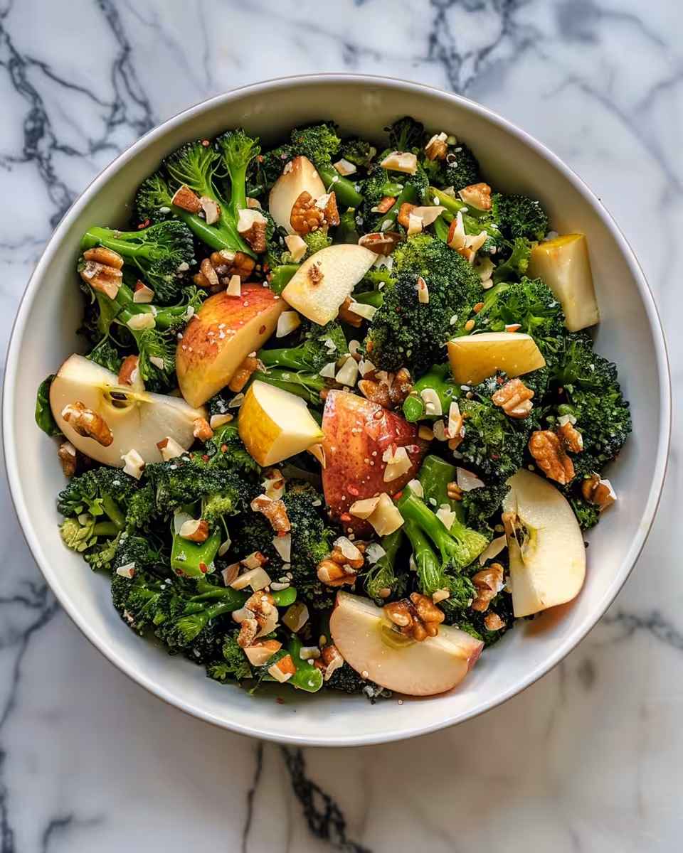 Crispy apple and broccoli salad steaming fresh