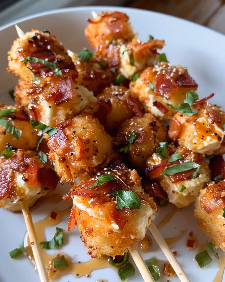 Smoky cheesy bacon wrapped jalapeño poppers glazed with maple syrup ready to eat