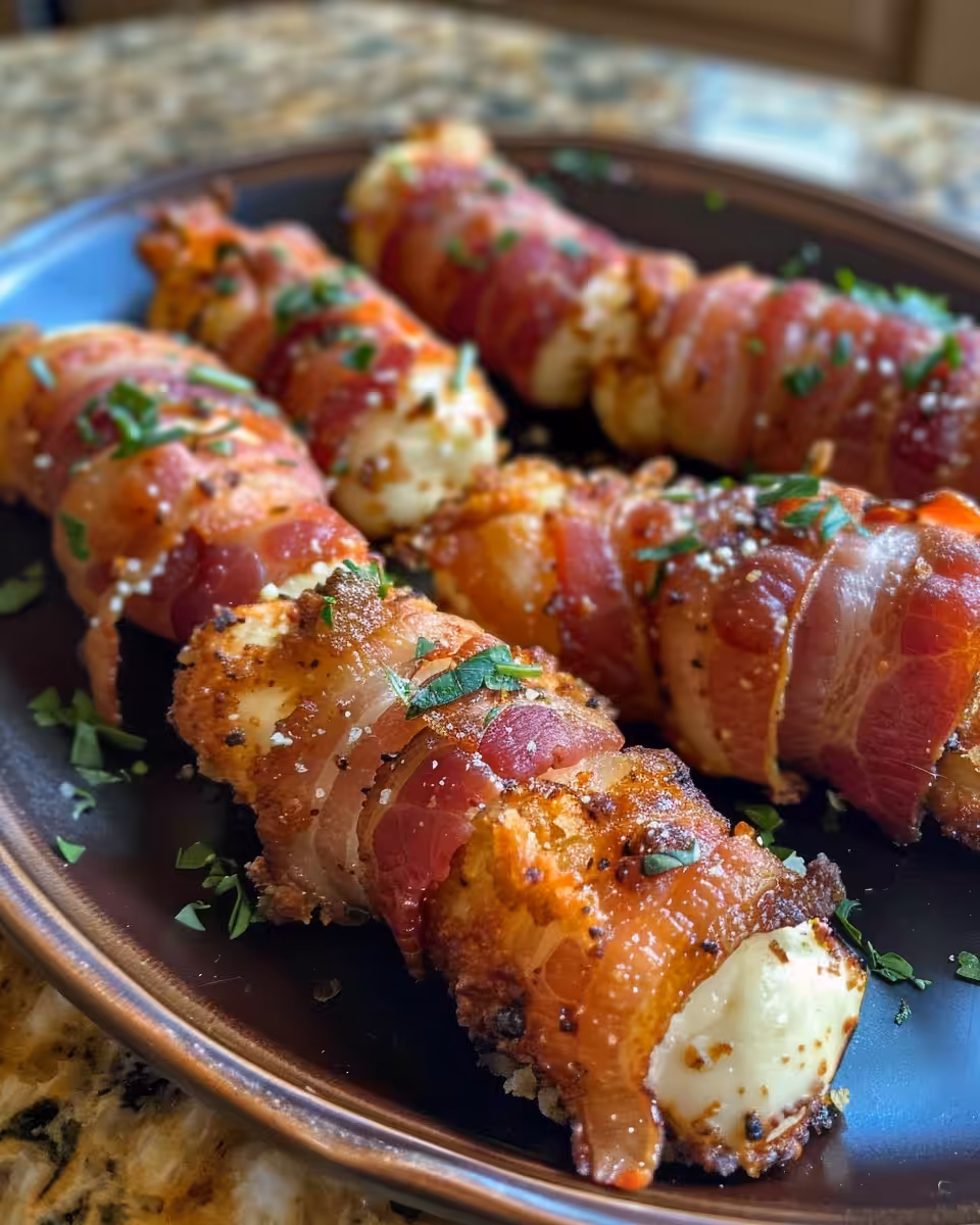 Ingredients and tools for pressure cooker bacon wrapped cheese sticks showing bacon, cheese sticks, toothpicks