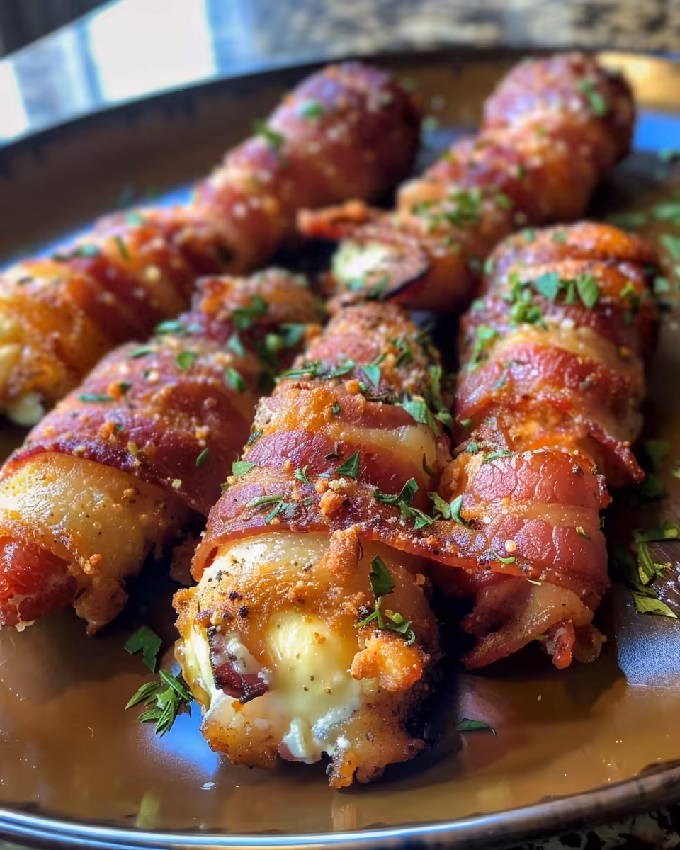 Pressure cooker setup with bacon wrapped mozzarella cheese sticks on rack