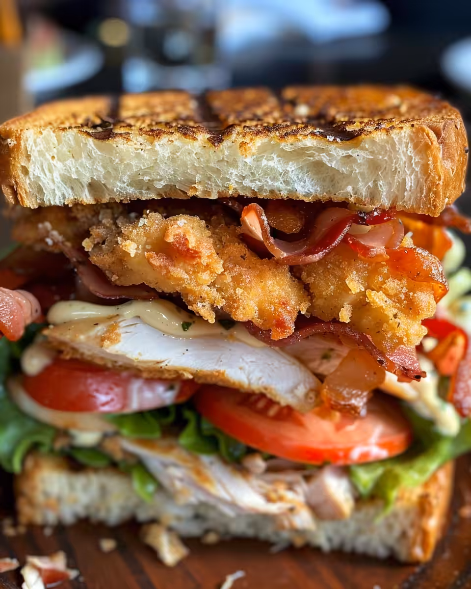 Finished crispy chicken Caesar sandwich served fresh