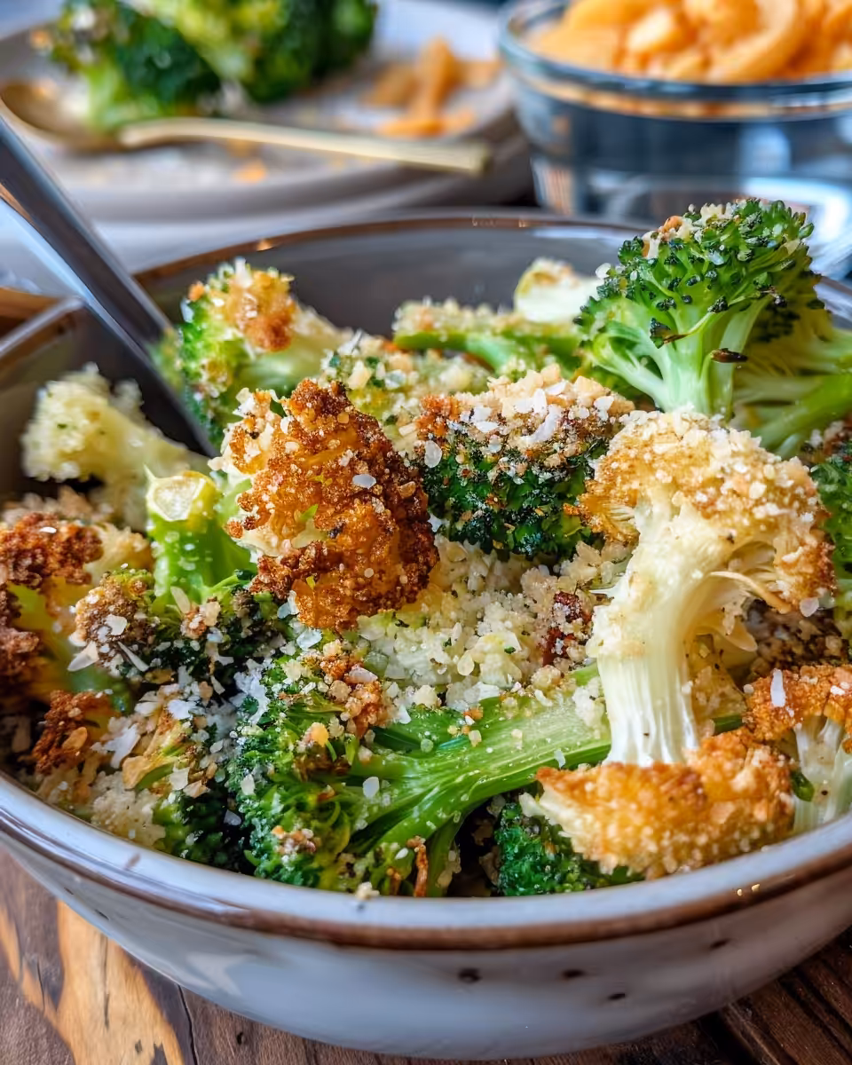 Crispy garlic parmesan roasted broccoli fresh from the oven