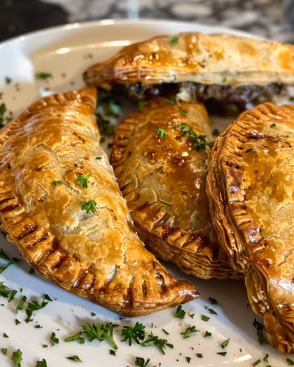 Plated crispy Irish beef and Guinness hand pies ready to serve and enjoy