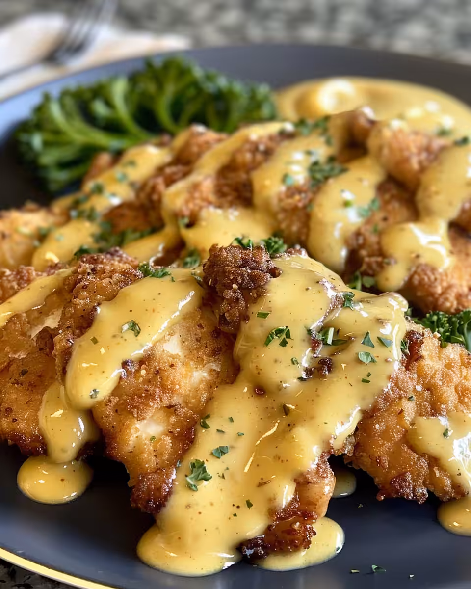 Freshly cooked crispy Malibu chicken with creamy mustard sauce in pressure cooker