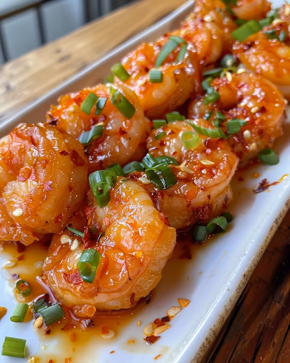 Golden crispy firecracker shrimp frying in skillet
