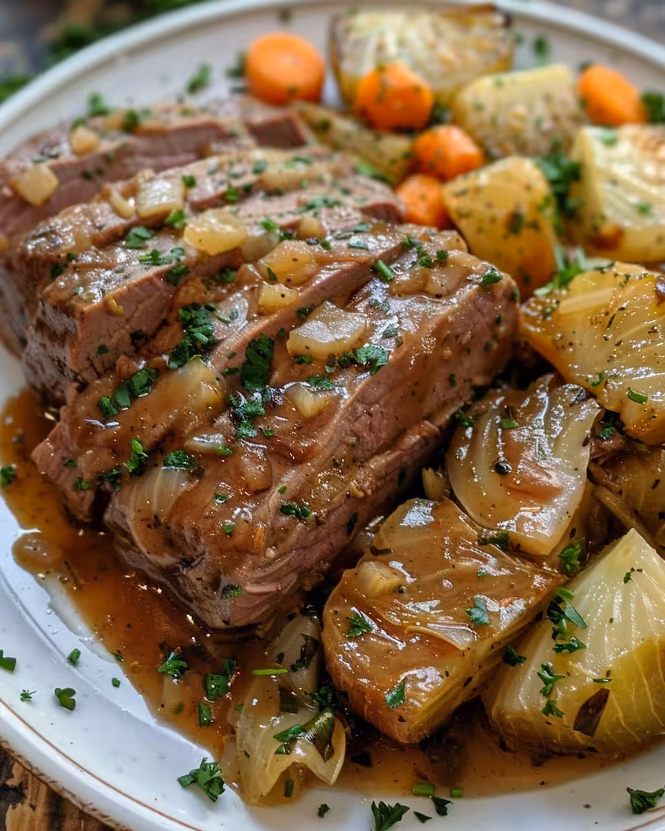 Ingredients for Guinness corned beef in bowls around a slow cooker