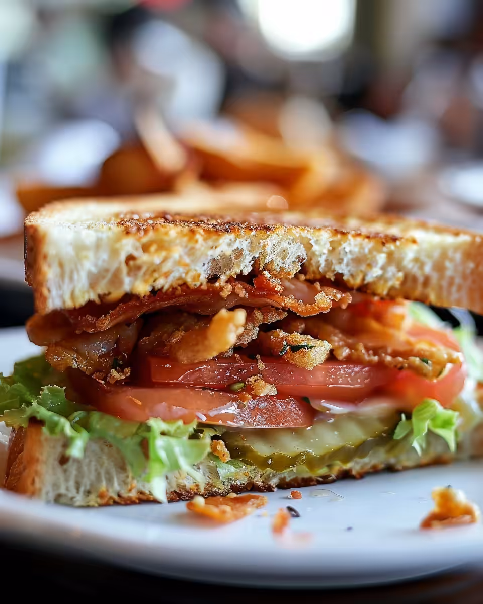 Crunchy fried green tomato BLT sandwich fresh and ready to eat