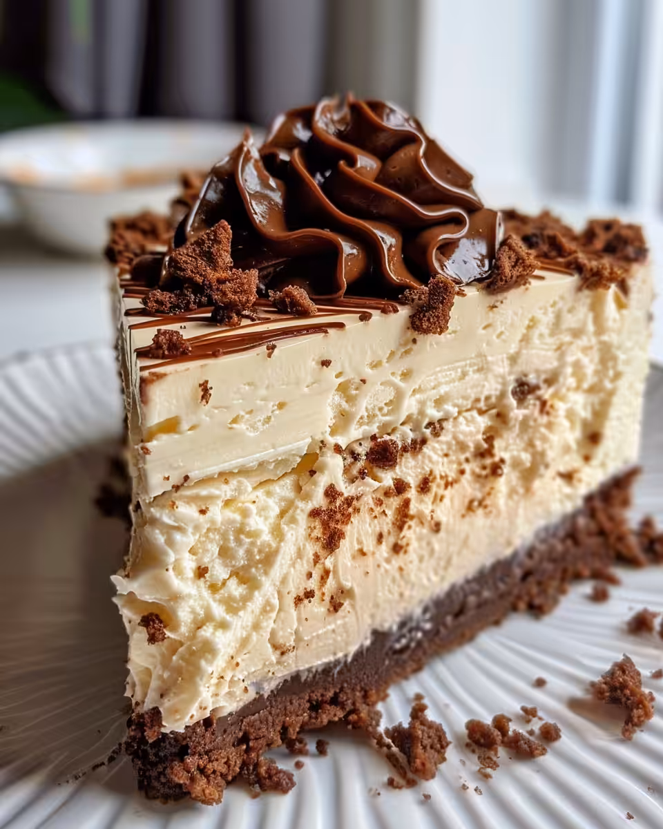 Sliced Baileys Irish Cream cheesecake on serving plate ready to enjoy