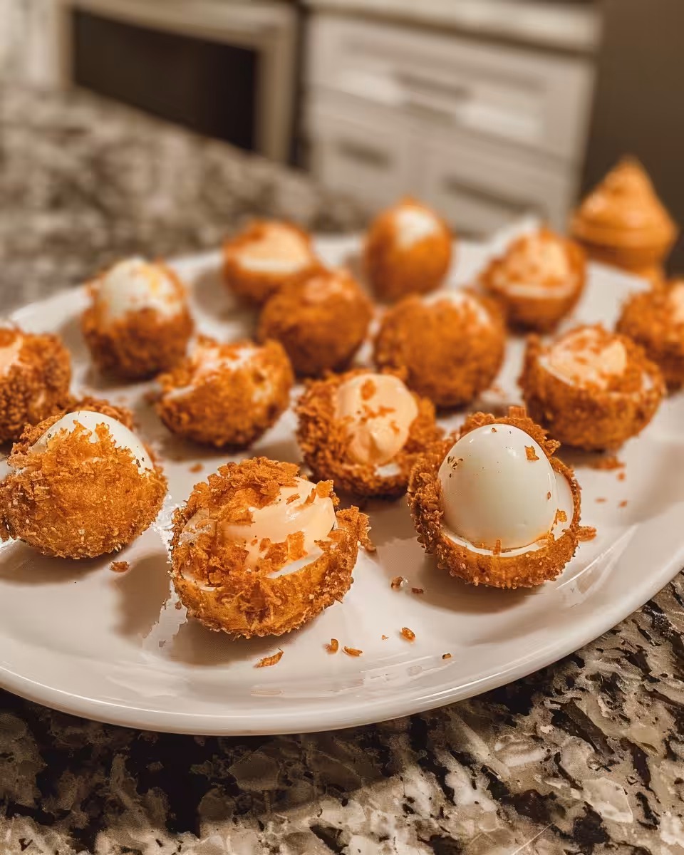Steam rising from pressure cooker signaling start of cooking deep fried deviled eggs