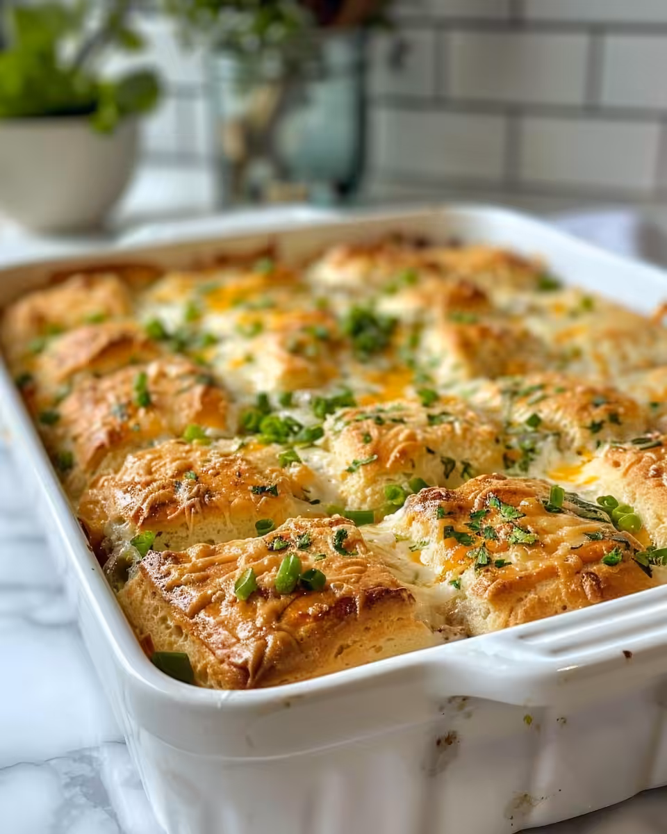 Freshly cooked pressure cooker breakfast casserole with biscuits and cheese