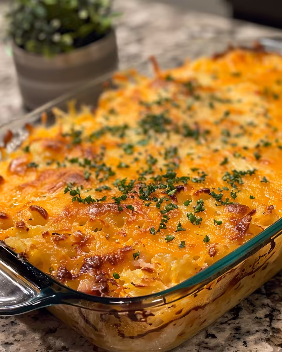 Ingredients prepared for ham and cheese hash brown casserole including diced ham, cheddar cheese and green onions