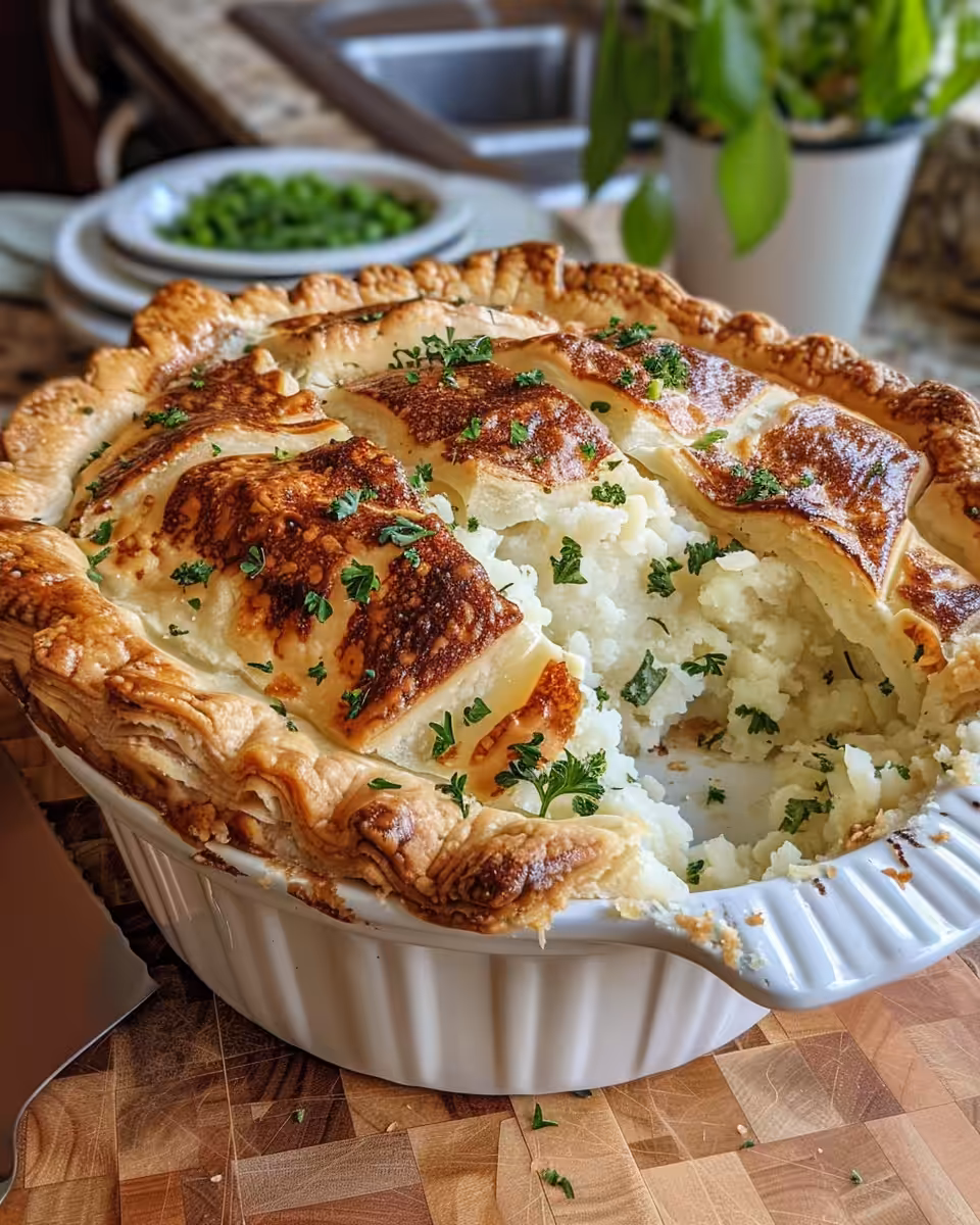Freshly sliced potatoes, bacon, and onions ready to layer in pressure cooker pie dish