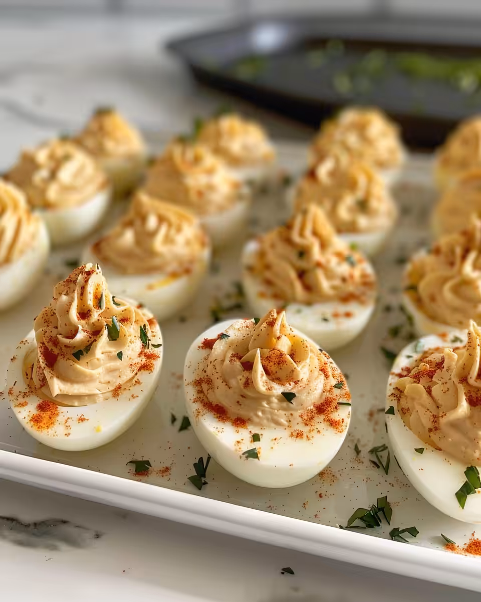 Ingredients for deviled eggs with Dirty Martini and Buffalo flavors